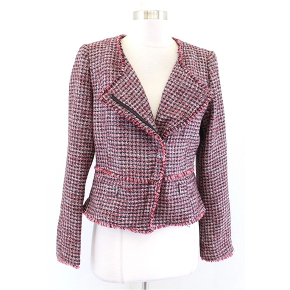 White House Black Market Jackets & Blazers - White House Black Market Tweed Moto Blazer Jacket Red Black Metallic Size 0